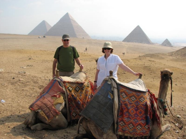 Riding camels in Egypt