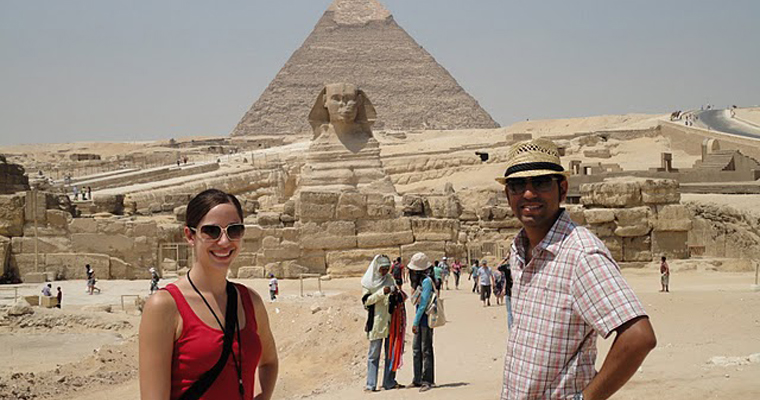 Vishal and Tin visiting the Pyramids and Sphinx in Cairo, Egypt